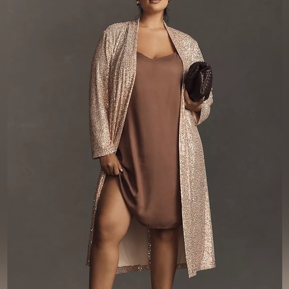 Mare Mare x Anthropologie Longline Sequin Kimono XS Rose Gold Pink Open Duster - Picture 11 of 11
